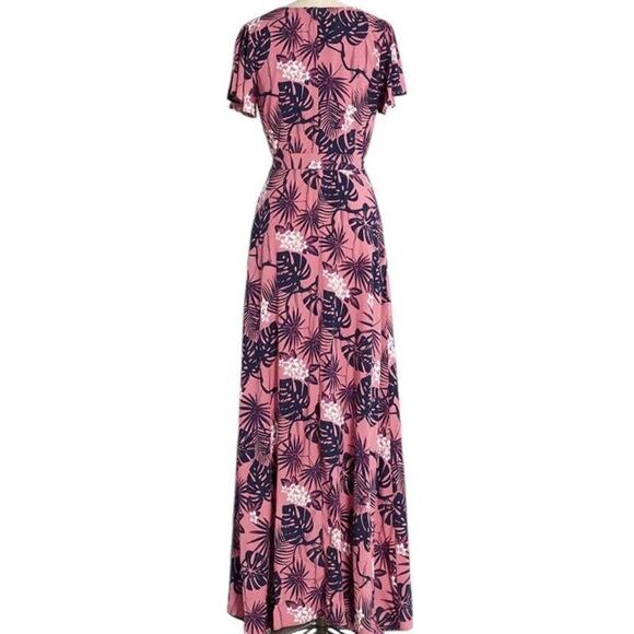 ModCloth x Collectif Maxi Dress 14 Pink Thelma Tropicool V Neck Tie Waist NWT - Picture 11 of 16